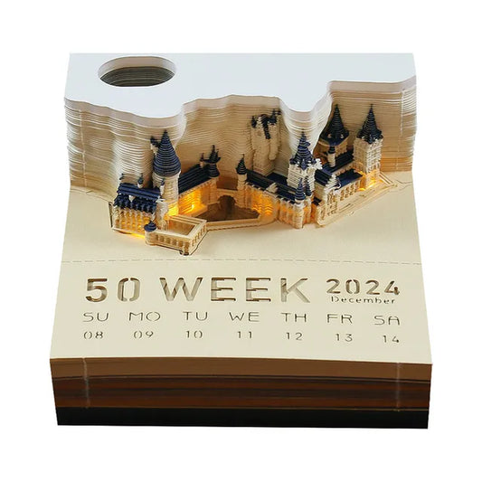2024 Omoshiroi Block Calendar: Sakura Tree 3D Notepad & Memo Pad Set